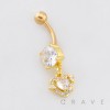 MULTI CZ HEAR DANGLE BELLY BUTTON NAVEL RING 316L SURGICAL STEEL